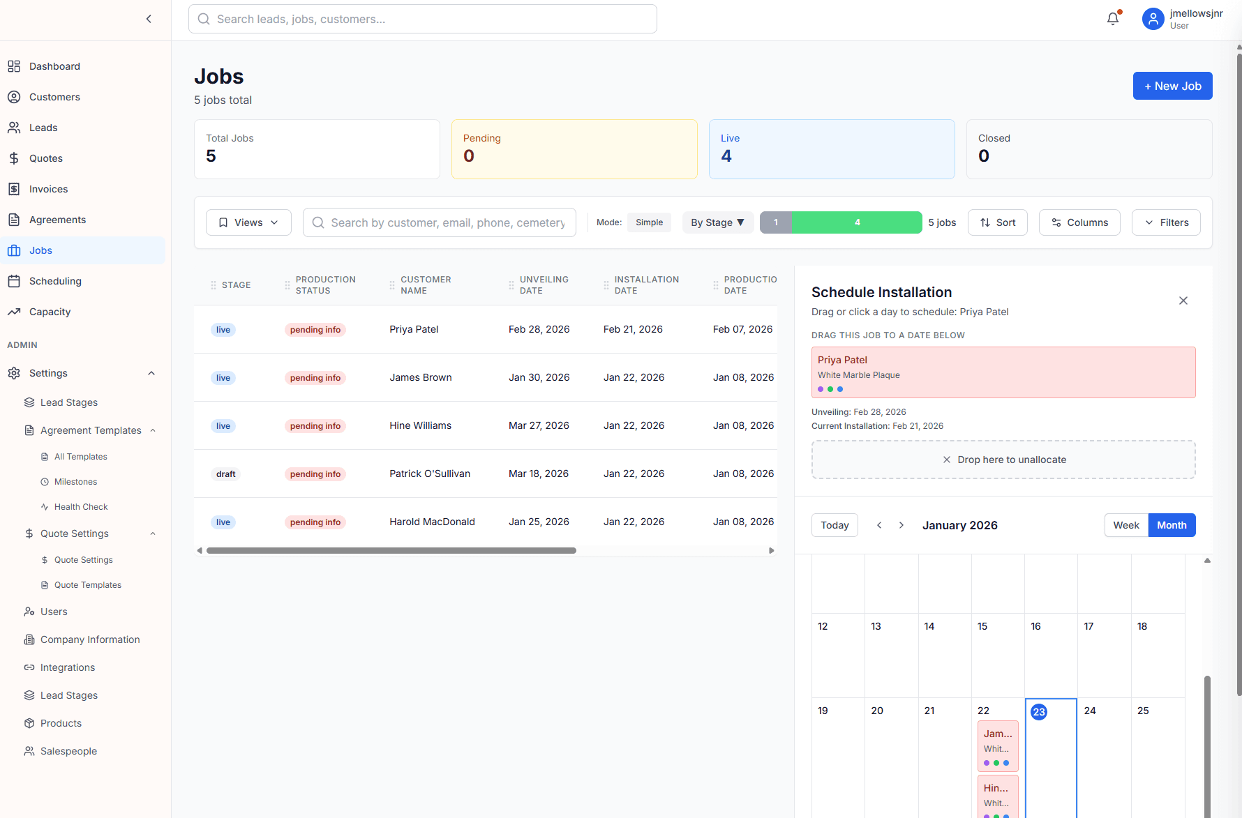Installation Scheduling